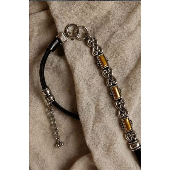 Brighton Black Leather Skinny Belt Mixed Metal Chain Link Gold Silver Large main image 10